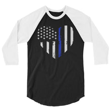 Cargar imagen en el visor de la galería, Blue Line Heart 3/4 sleeve raglan shirt
