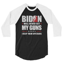 Cargar imagen en el visor de la galería, BIDEN STAIRS and GUNS 3/4 sleeve raglan shirt