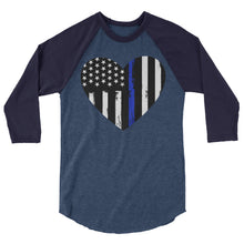 Cargar imagen en el visor de la galería, Blue Line Heart 3/4 sleeve raglan shirt
