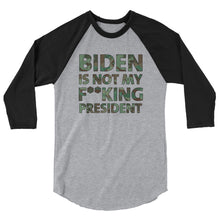 Cargar imagen en el visor de la galería, Biden Is Not My F**KING President Camouflage 3/4 sleeve raglan shirt
