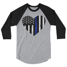 Cargar imagen en el visor de la galería, Blue Line Heart 3/4 sleeve raglan shirt