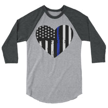 Cargar imagen en el visor de la galería, Blue Line Heart 3/4 sleeve raglan shirt