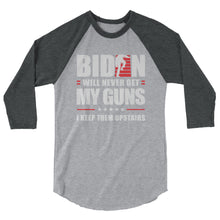 Cargar imagen en el visor de la galería, BIDEN STAIRS and GUNS 3/4 sleeve raglan shirt