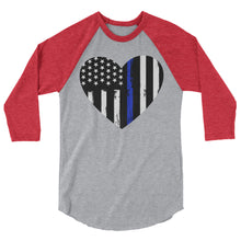 Cargar imagen en el visor de la galería, Blue Line Heart 3/4 sleeve raglan shirt