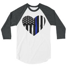 Cargar imagen en el visor de la galería, Blue Line Heart 3/4 sleeve raglan shirt