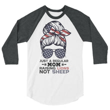 Cargar imagen en el visor de la galería, Moms raising LIONS NOT SHEEP 3/4 sleeve raglan shirt