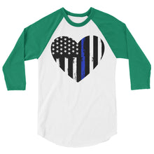 Cargar imagen en el visor de la galería, Blue Line Heart 3/4 sleeve raglan shirt