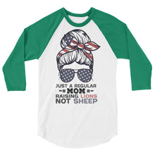Cargar imagen en el visor de la galería, Moms raising LIONS NOT SHEEP 3/4 sleeve raglan shirt