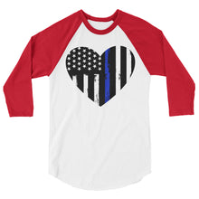 Cargar imagen en el visor de la galería, Blue Line Heart 3/4 sleeve raglan shirt