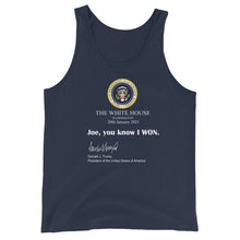 Cargar imagen en el visor de la galería, Joe you know I won Unisex Tank Top