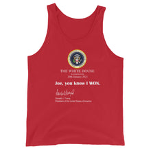 Cargar imagen en el visor de la galería, Joe you know I won! Unisex Tank Top