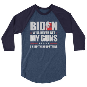 BIDEN  STAIRS and GUNS 3/4 sleeve raglan shirt