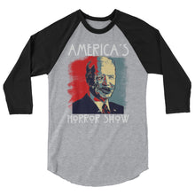 Load image into Gallery viewer, America’s Horror Show 3/4 sleeve raglan shirt
