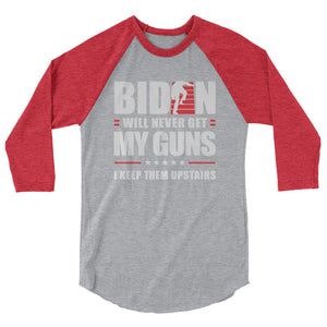 BIDEN  STAIRS and GUNS 3/4 sleeve raglan shirt