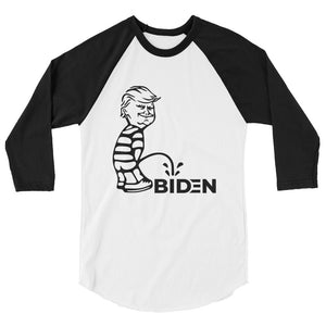 Trump piss on Biden 3/4 sleeve raglan shirt
