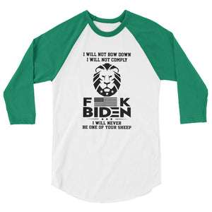 F**K BIDEN! Not one of your sheep ! 3/4 sleeve raglan shirt
