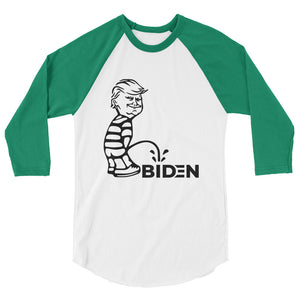 Trump piss on Biden 3/4 sleeve raglan shirt
