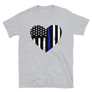Blue Line Heart Short-Sleeve Unisex T-Shirt