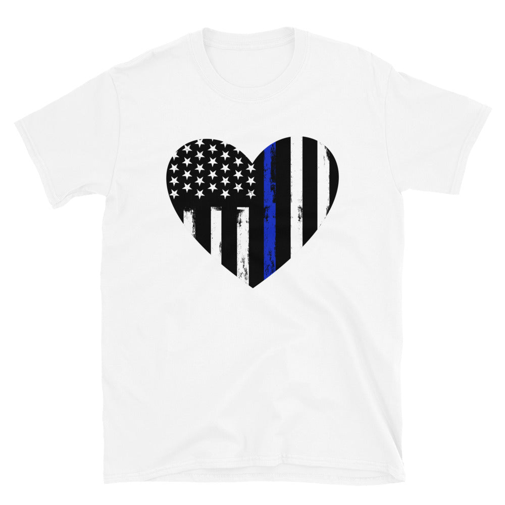 Blue Line Heart Short-Sleeve Unisex T-Shirt