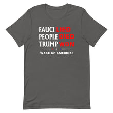Load image into Gallery viewer, FAUCI LIED ! Wake Up America Short-Sleeve Unisex T-Shirt
