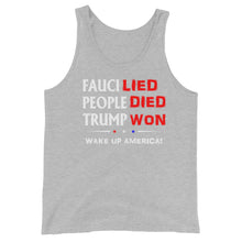 Load image into Gallery viewer, FAUCI LIED ! Wake Up America Unisex Tank Top
