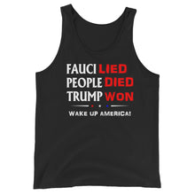 Load image into Gallery viewer, FAUCI LIED ! Wake Up America Unisex Tank Top
