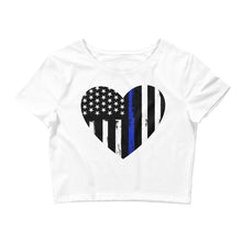 Load image into Gallery viewer, Blue line heart Women’s Crop Tee
