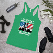 Load image into Gallery viewer, Mean Tweets and and Cheap Gas Women&#39;s Racerback Tank
