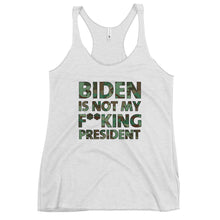 Load image into Gallery viewer, Biden is not my F**king President Camo Women&#39;s Racerback Tank
